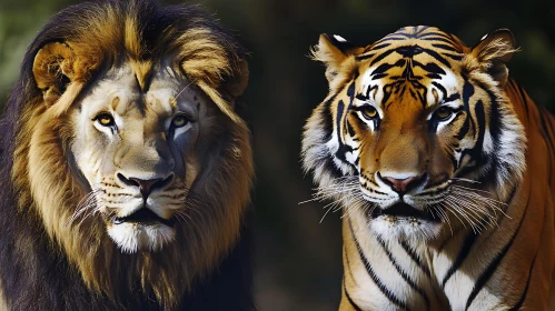 Contrasting Beauty: Lion and Tiger Duo