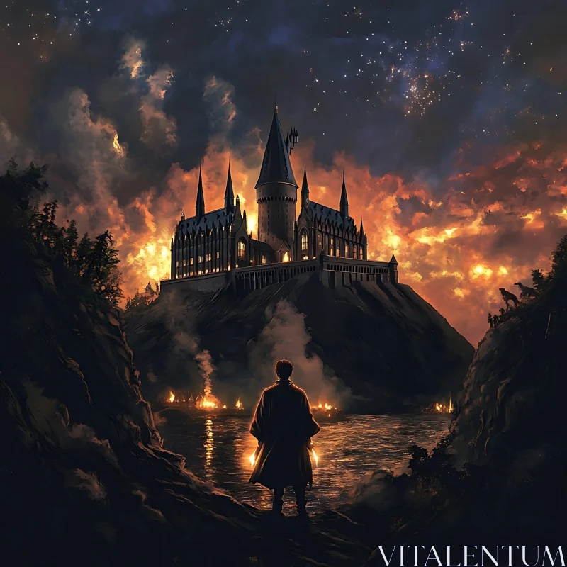 AI ART Magical Castle under Fiery Sky