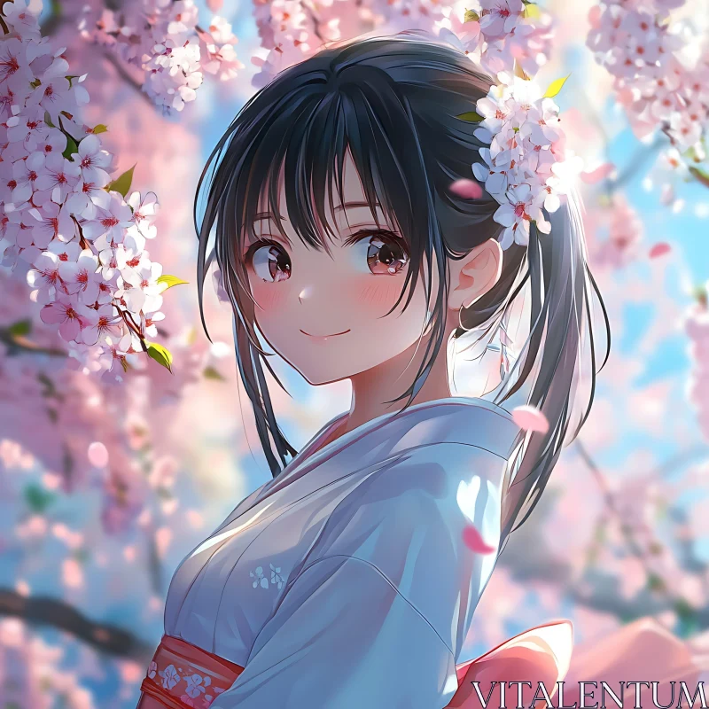 Cherry Blossom Anime Portrait AI Image