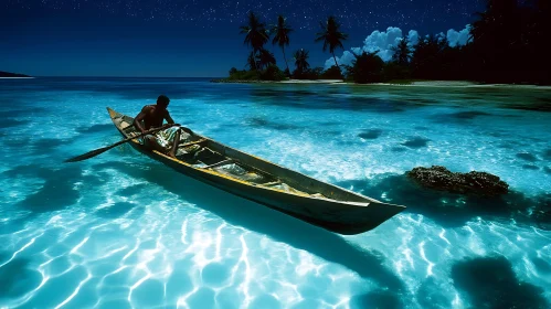 Man Rowing Boat Under Starry Sky