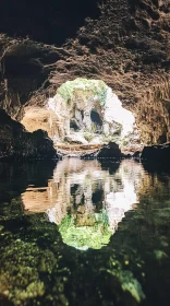 Cave with Illuminated Archway and Reflection