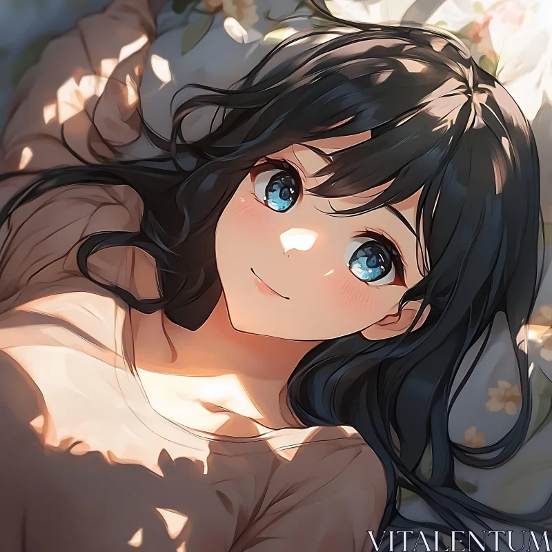 Serene Anime Portrait of a Girl Lying Down AI Image