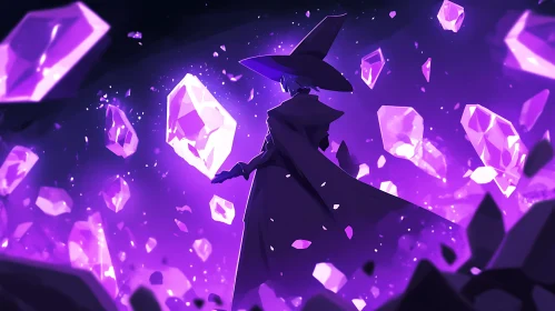 Mystical Witch with Floating Crystals