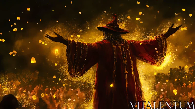 AI ART Mystical Wizard with Floating Lanterns