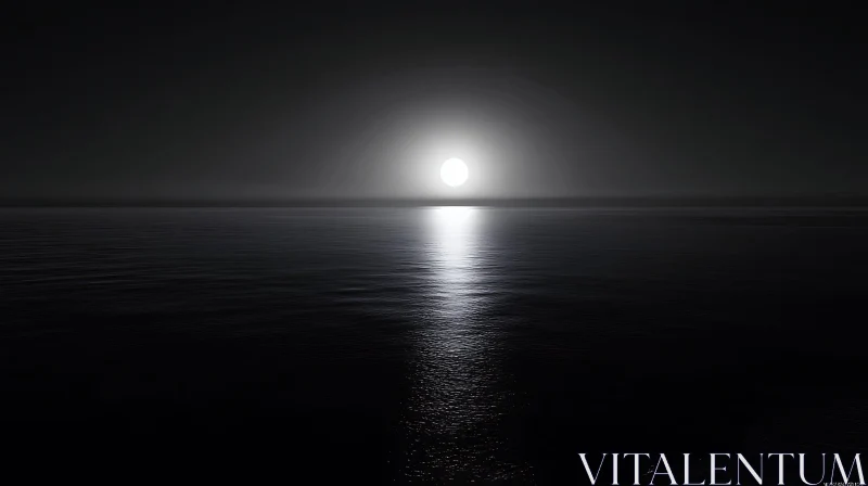 Monochrome Seascape Under the Moon AI Image