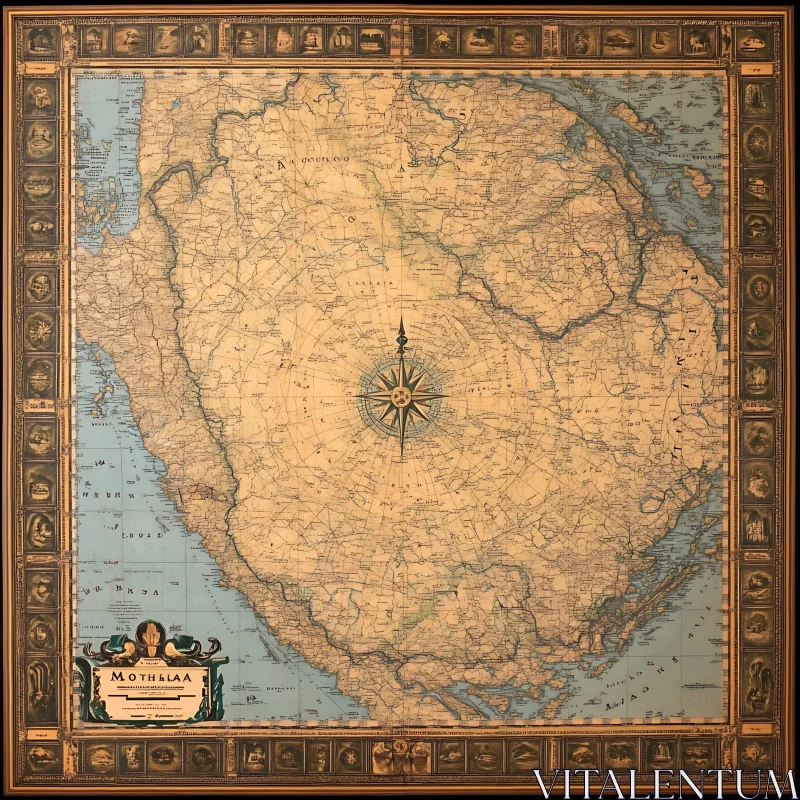 Antique Map with Ornate Frame AI Image