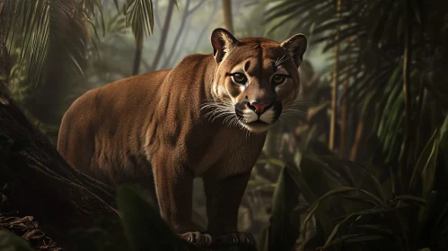 Mountain Lion Portrait in Lush Forest