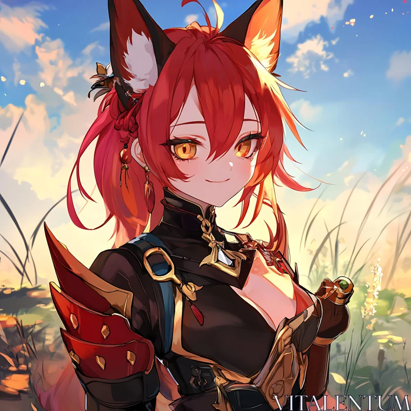 Fox-Eared Anime Girl in Fantasy Setting AI Image