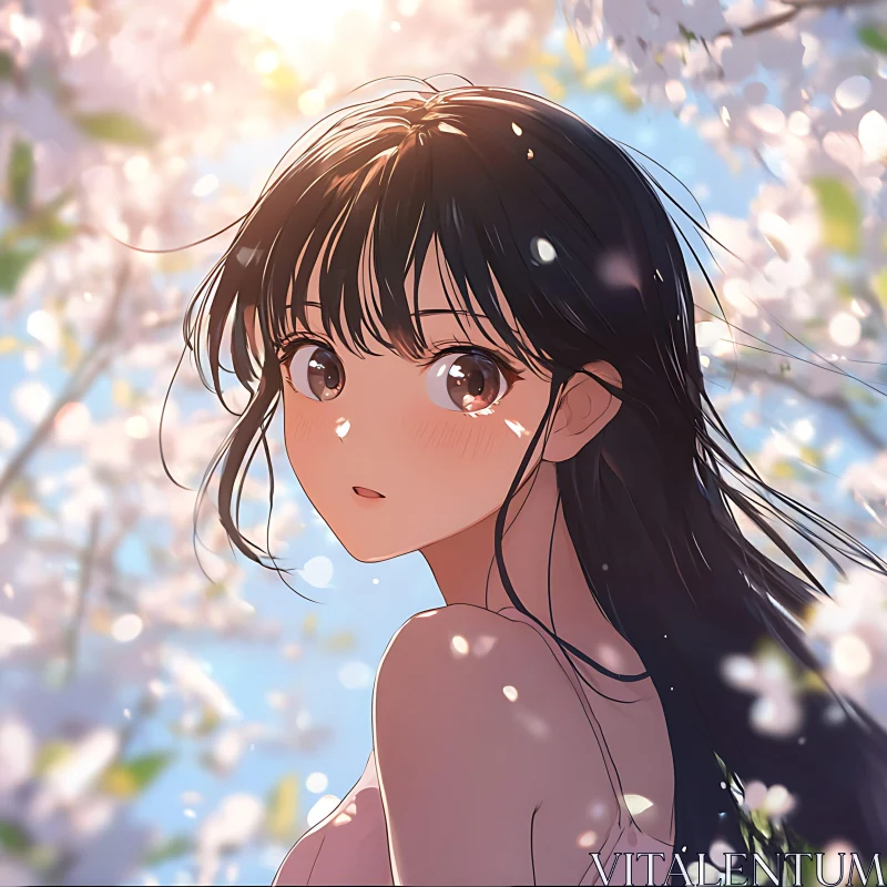 AI ART Serene Anime Girl with Cherry Blossoms