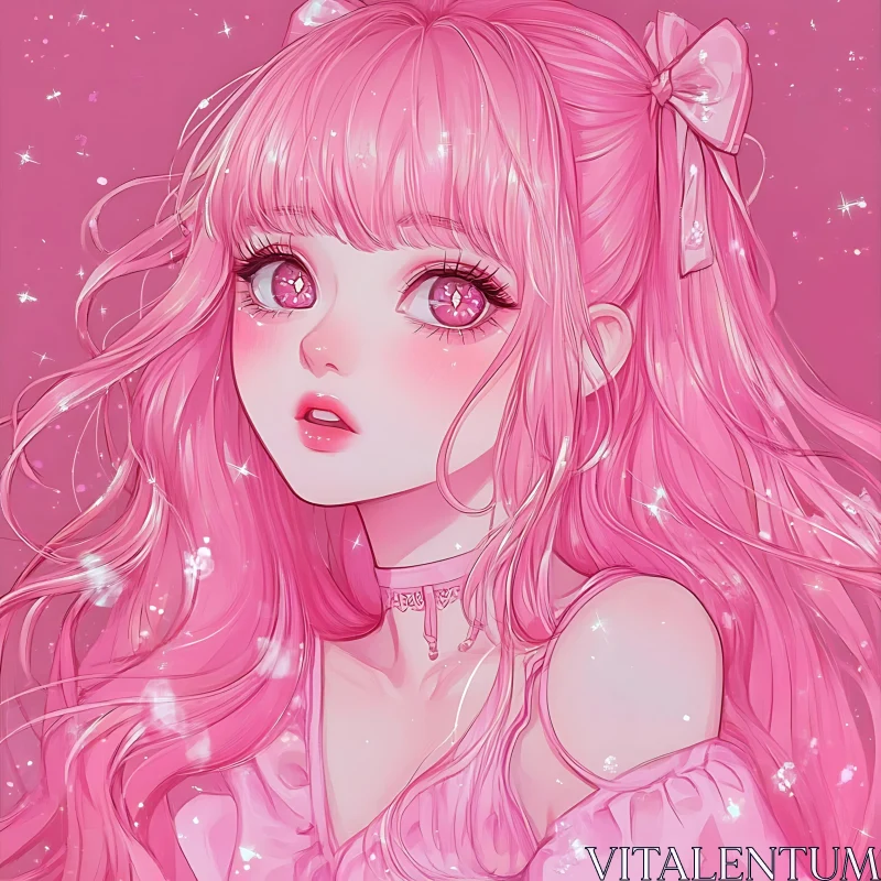 Sparkling Pink-haired Anime Art AI Image