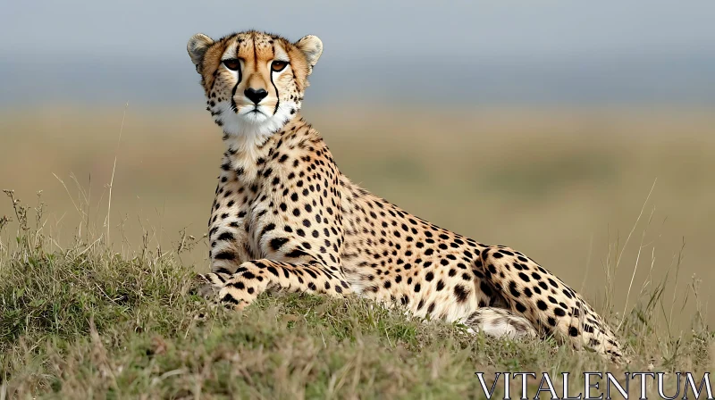 Resting Cheetah on Grassy Hillside AI Image