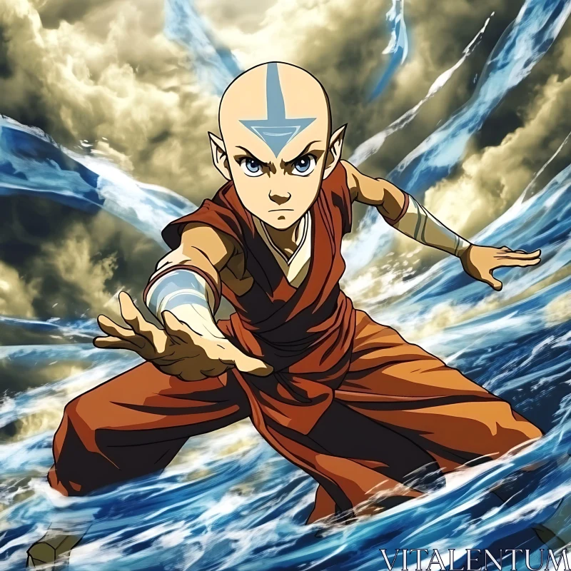 Dynamic Waterbending Anime Character AI Image