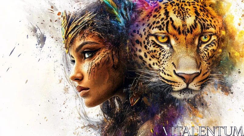 Abstract Portrait of Woman with Leopard AI Image