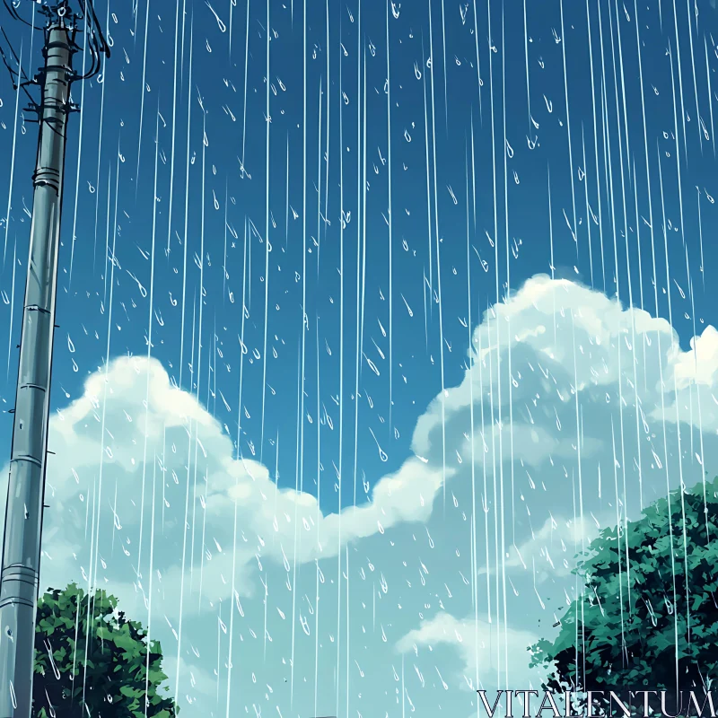 Peaceful Rain Scene with Clouds AI Image