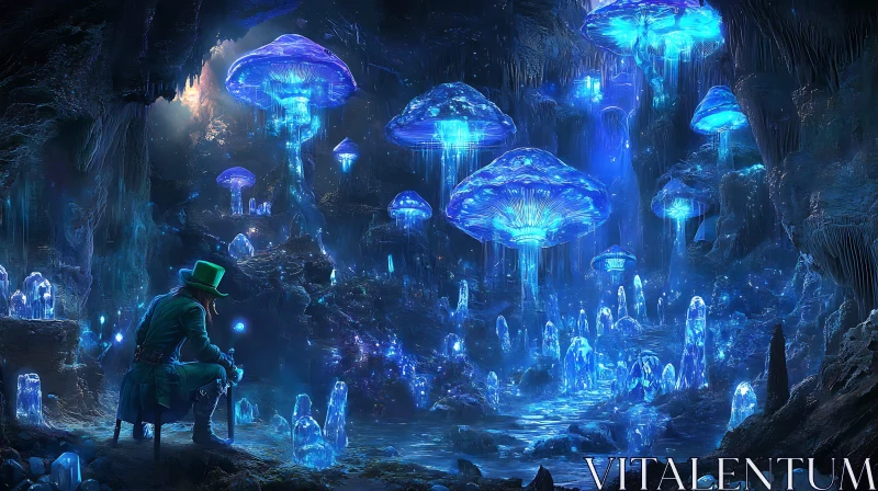 AI ART Mystical Glowing Mushroom Cave