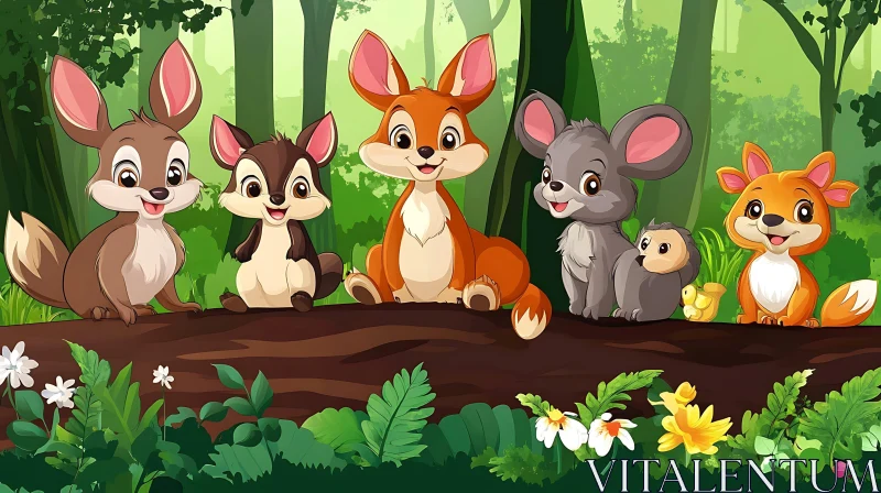 AI ART Cartoon Animals on a Log