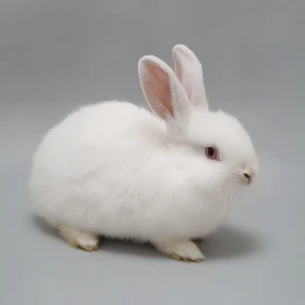 Fluffy White Bunny on Gray Background