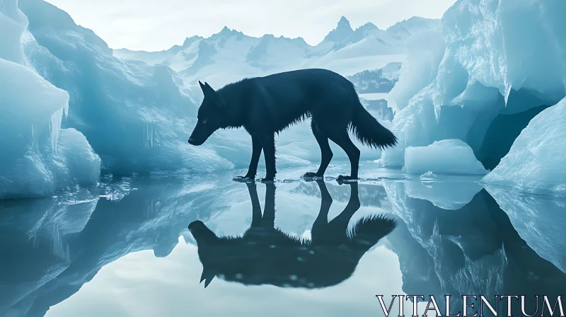 Icy Wolf Reflection AI Image