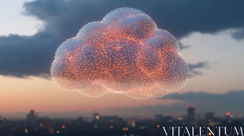 Glowing Cloud Network Above Urban Landscape AI Image