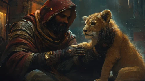 Man and Lion Cub: A Gentle Connection