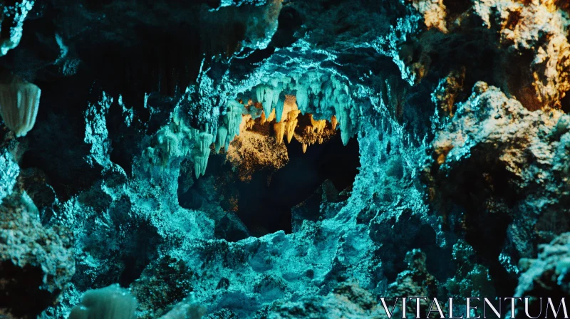 Mystical Underground Cave with Stalactites AI Image