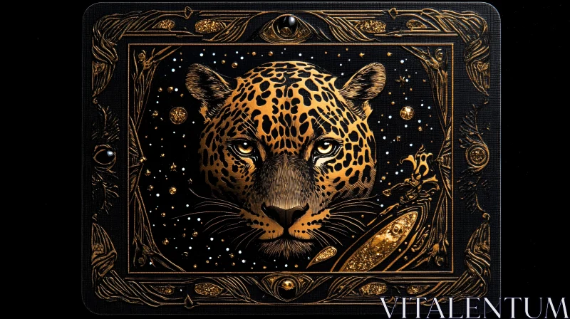 Golden Leopard on Dark Background Art AI Image