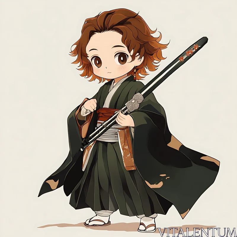 Adorable Chibi Samurai with Sword AI Image