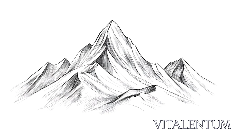 AI ART Monochrome Mountain Peaks Illustration