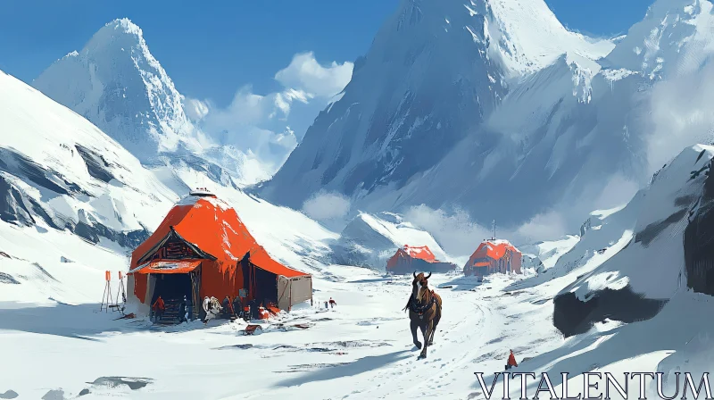 Winter Camp in the Mountains AI Image