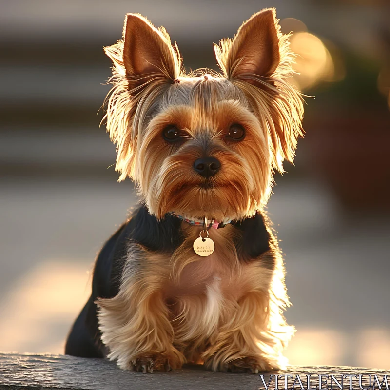 Cute Yorkie Puppy Posed in Warm Light AI Image