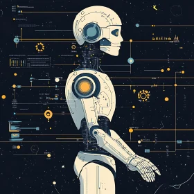 White Cyborg Profile with Data Network