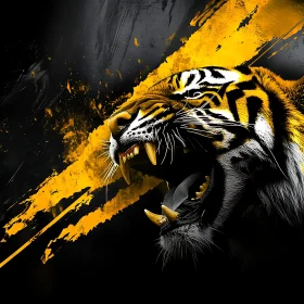 Fierce Tiger Portrait with Yellow Accents