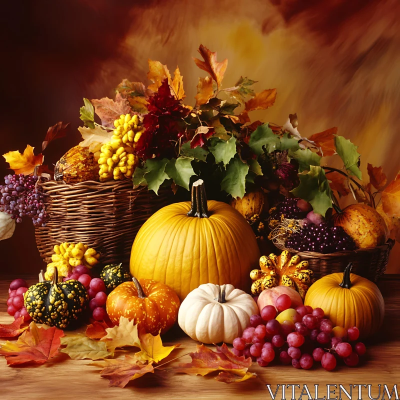 Pumpkins and Grapes Still Life AI Image