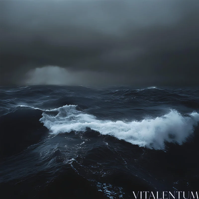 Stormy Ocean Scene with Crashing Waves AI Image