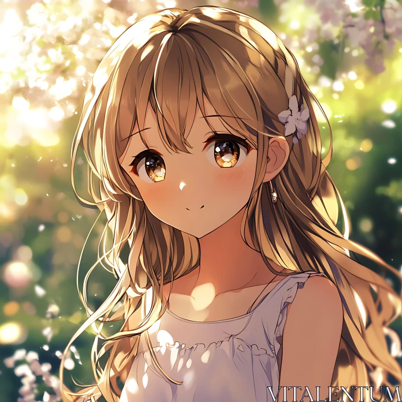 Anime Girl in White Dress with Flower in Hair AI Image