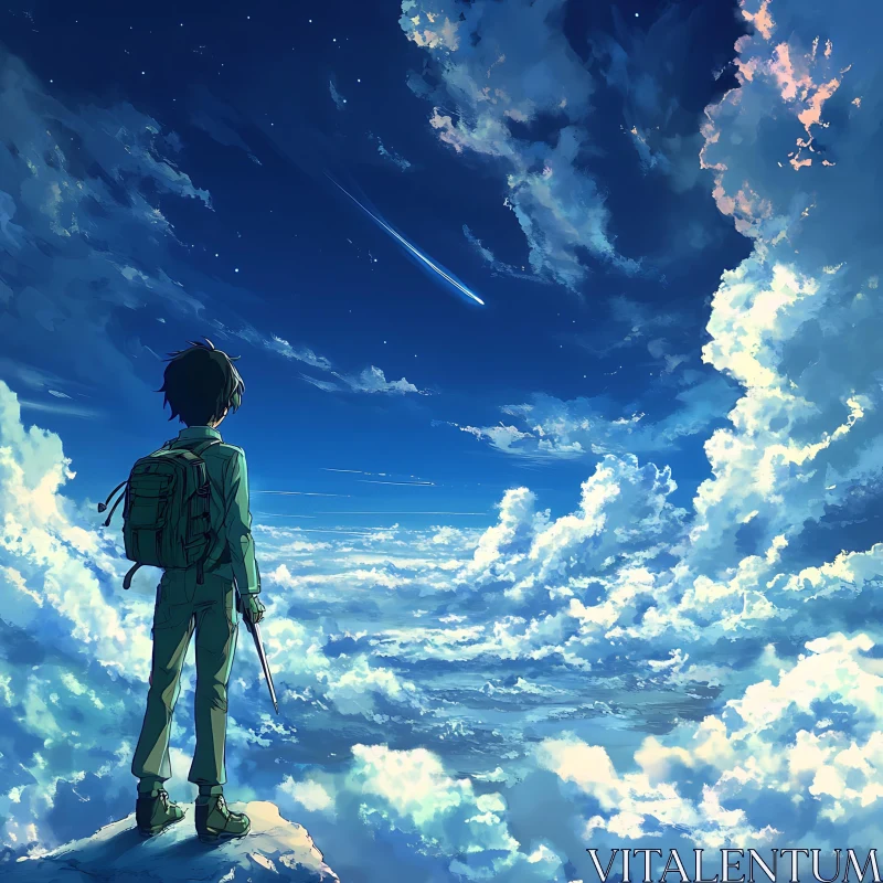 Journey Through the Clouds: An Anime Illustration AI Image