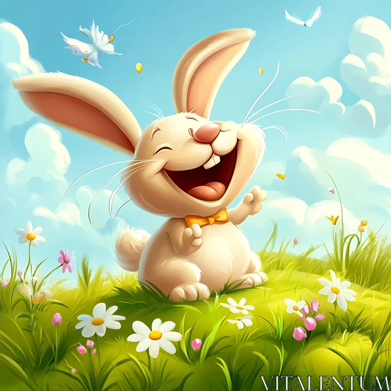 AI ART Cartoon Bunny with Flowers