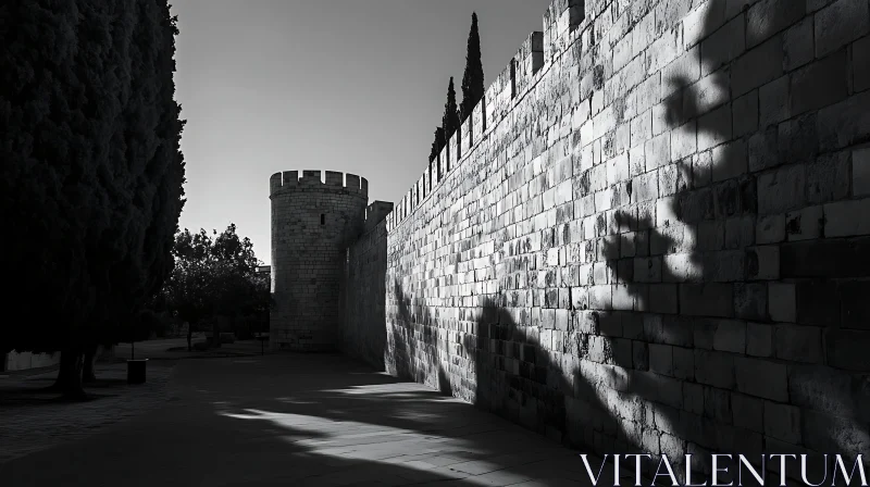 Historic Stone Wall with Tower AI Image