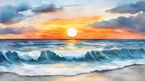 Watercolor Seascape at Dusk