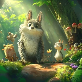 Cartoon Animals in Forest Illustration