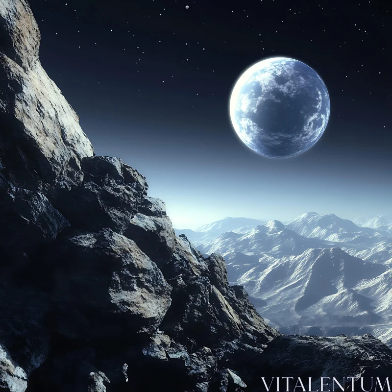 Celestial Planet Over Mountain Range AI Image