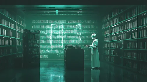 AI Robot Reads Books in Library