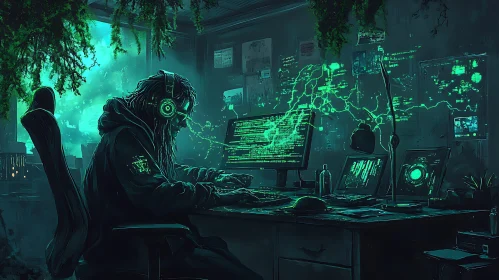 Neon Hacker in Digital World