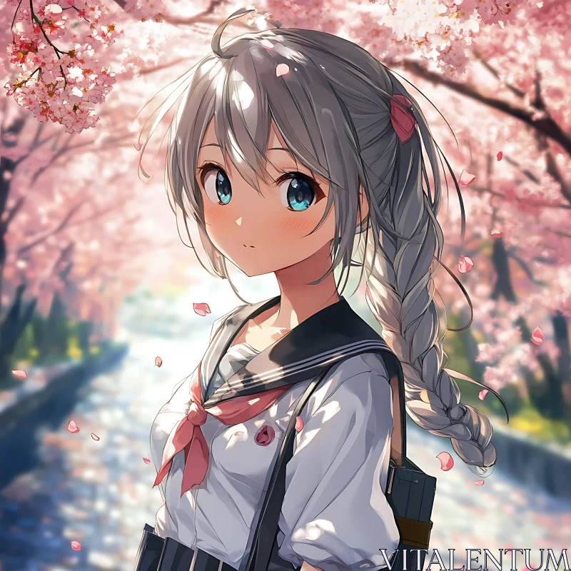 Cherry Blossom Spring Anime Girl AI Image