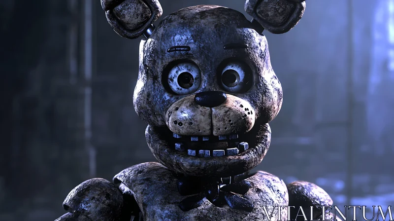 Distressed Animatronic Bear Face AI Image