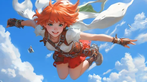 Joyful Anime Character in Flight