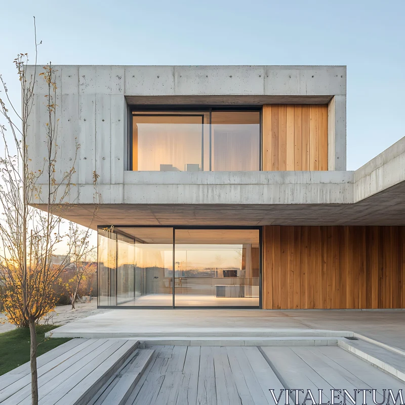 Contemporary Architectural Design with Concrete and Glass AI Image