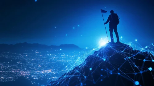 Blue Mountain Peak with Flag and Network