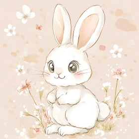 Cartoon Bunny with Floral Illustration