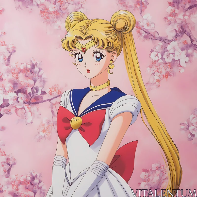 Anime Character with Sailor Uniform and Blossoms AI Image